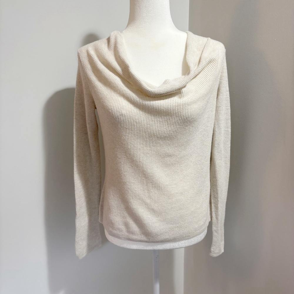 Margaret O'Leary 100% Organic Cotton Waffle Knit Cowl Neck Top Size Small Cream